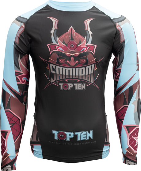 TOP TEN MMA Rash Guard “Samurai” long sleeve blacklightblue Black - Lightblue XL at Bytomic Trade and Wholesale