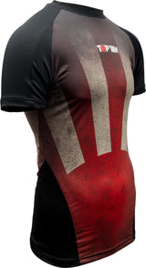 TOP TEN MMA Rash Guard with motif “Sunrise” short sleeve blackred at Bytomic Trade and Wholesale