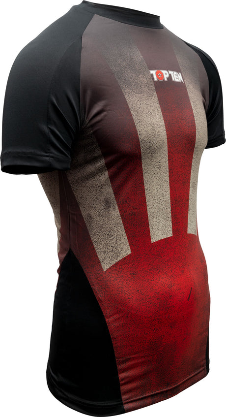 TOP TEN MMA Rash Guard with motif “Sunrise” short sleeve blackred at Bytomic Trade and Wholesale