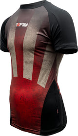 TOP TEN MMA Rash Guard with motif “Sunrise” short sleeve blackred at Bytomic Trade and Wholesale