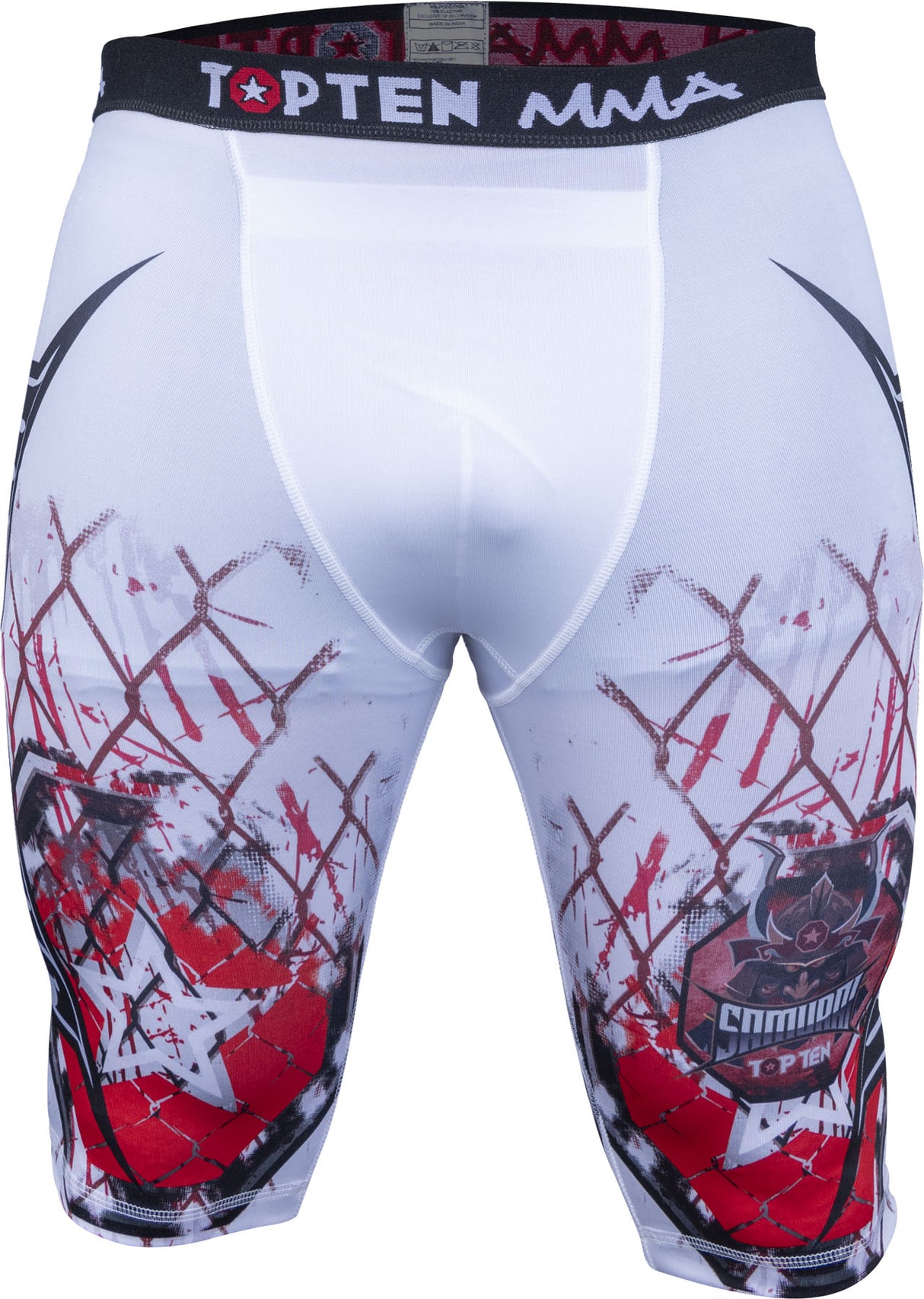 TOP TEN MMA Short tights “Samurai I” weissrot at Bytomic Trade and Wholesale