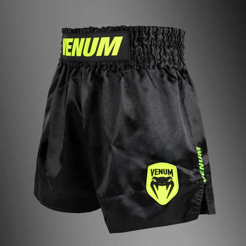 Venum Classic Evo Muay Thai Shorts Black/Neon Yellow at Bytomic Trade and Wholesale