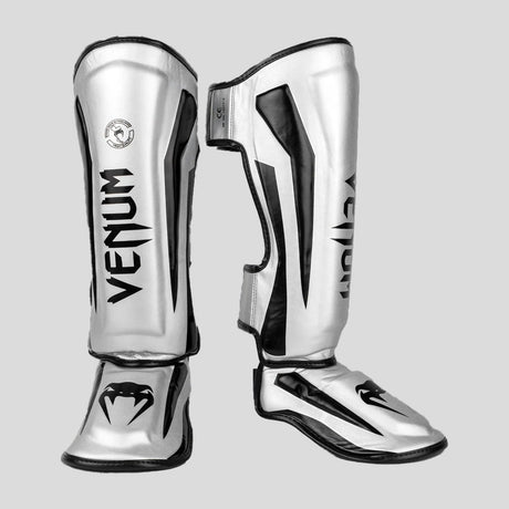 Venum Elite Stand Up Shin Guards Silver/Black at Bytomic Trade and Wholesale