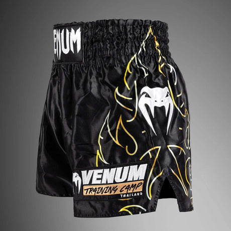 Venum VTC Flames Muay Thai Shorts Black/Gold at Bytomic Trade and Wholesale