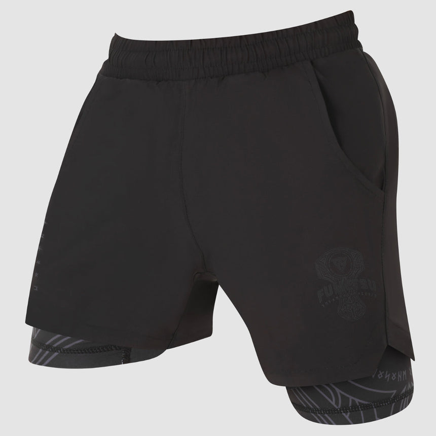 Black/Black Fumetsu Mjolnir Dual Layer Training Shorts    at Bytomic Trade and Wholesale