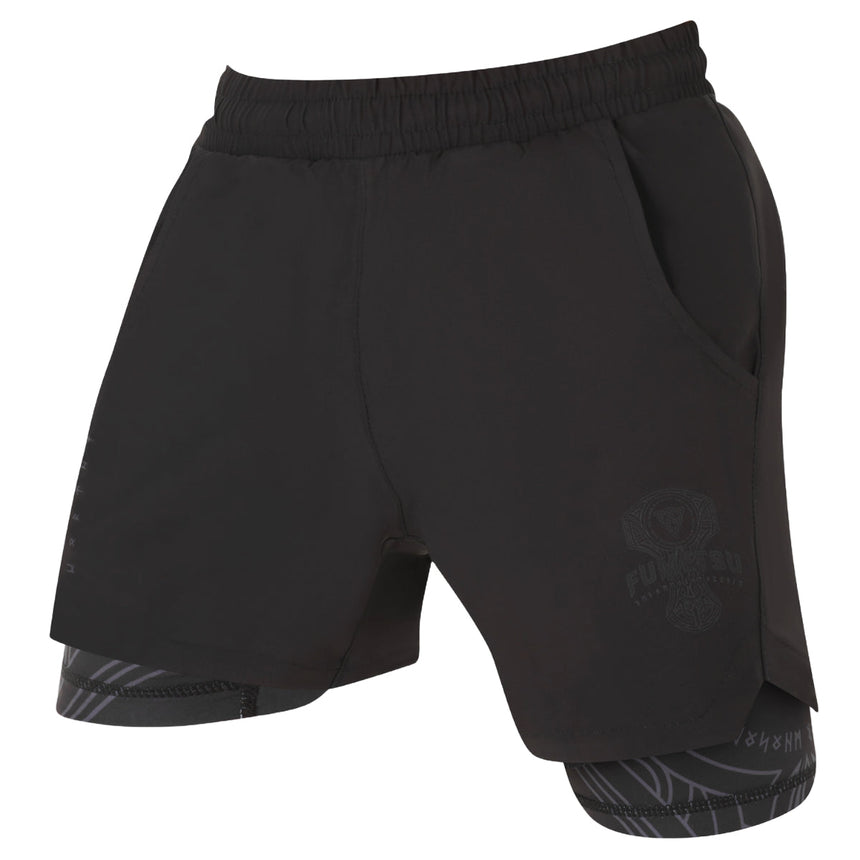 Black/Black Fumetsu Mjolnir Dual Layer Training Shorts    at Bytomic Trade and Wholesale