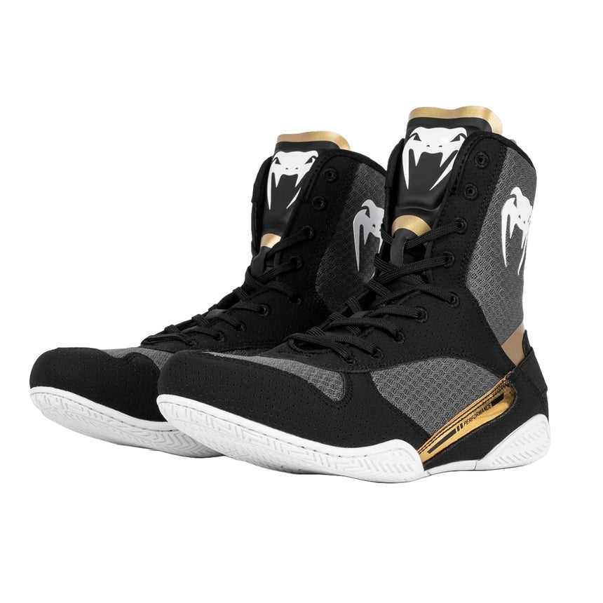 Black/White/Gold Venum Elite Boxing Shoes    at Bytomic Trade and Wholesale