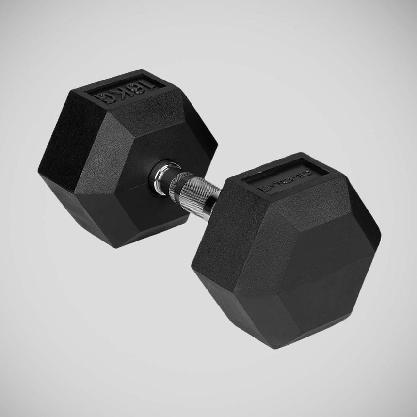 Black Bytomic Rubber 16kg Hexagon Dumbbell Single    at Bytomic Trade and Wholesale