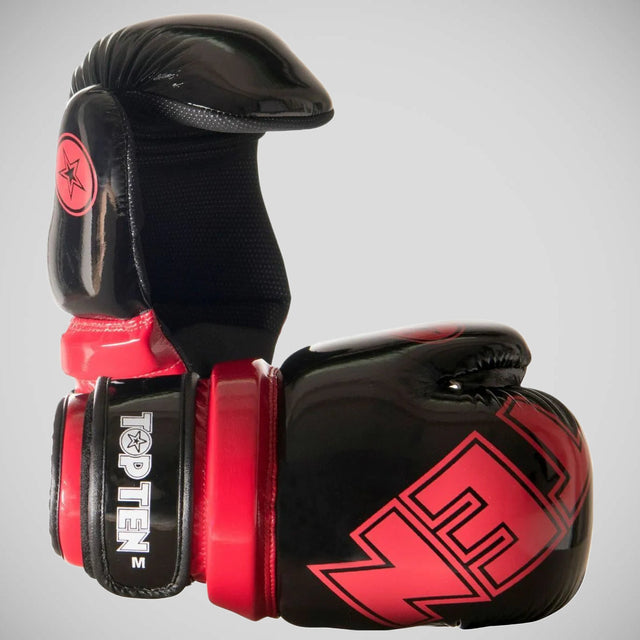 Black/Red Top Ten Glossy Block Pointfighter Gloves    at Bytomic Trade and Wholesale