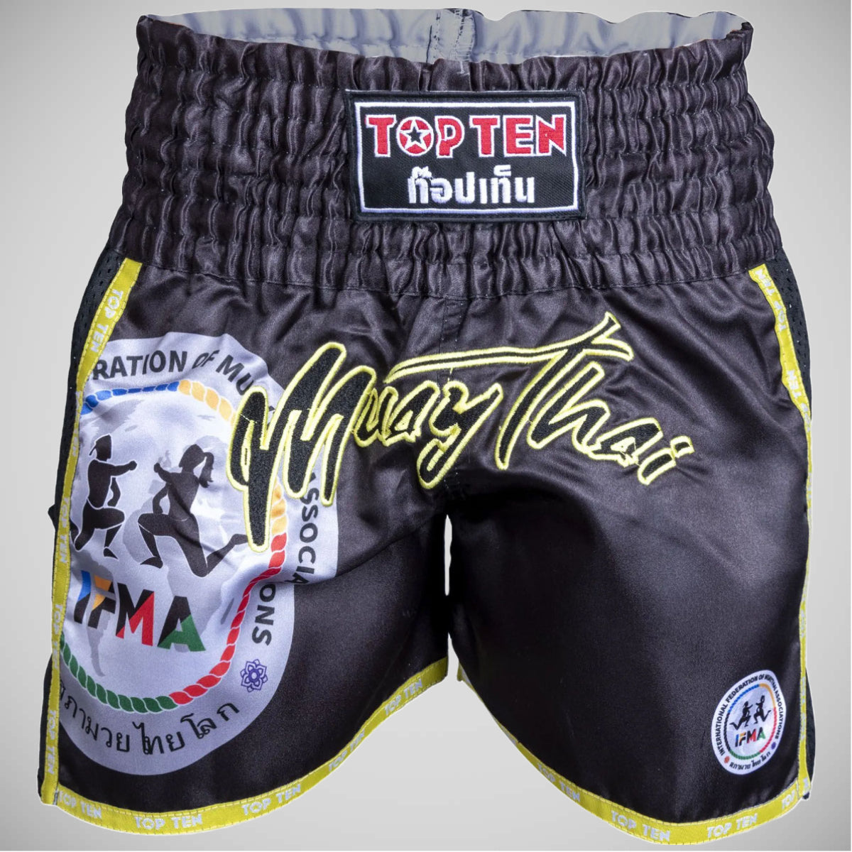 Black Top Ten Prachao IFMA Muay Thai Shorts    at Bytomic Trade and Wholesale