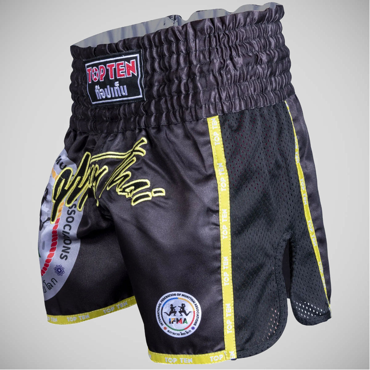 Black Top Ten Prachao IFMA Muay Thai Shorts    at Bytomic Trade and Wholesale