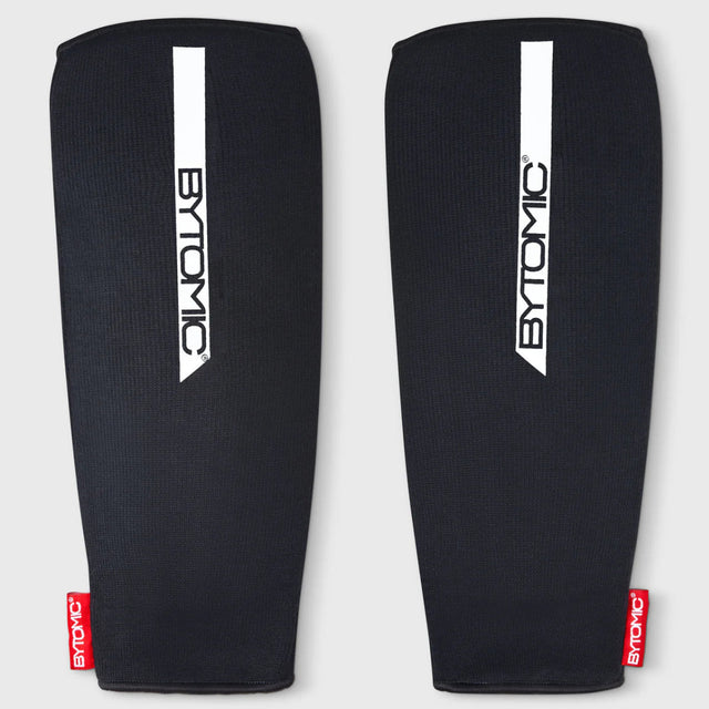 Black/White Bytomic Red Label Elasticated Shin Guards    at Bytomic Trade and Wholesale