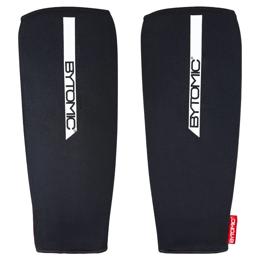 Black/White Bytomic Red Label Elasticated Shin Guards    at Bytomic Trade and Wholesale