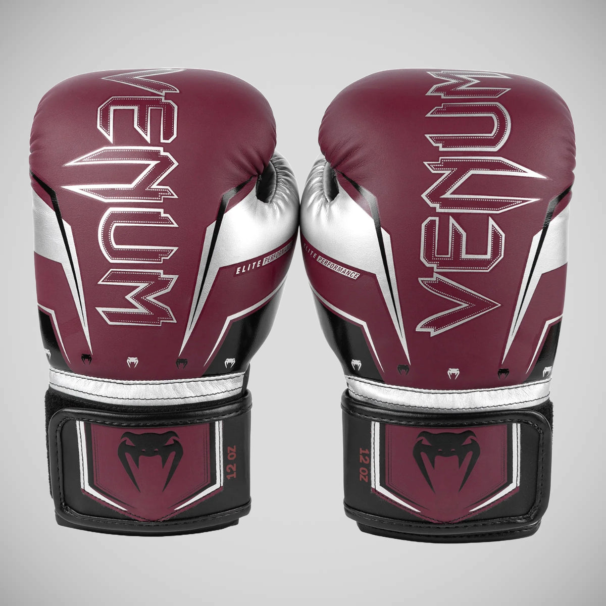 Burgundy/Silver Venum Elite Evo Boxing Gloves    at Bytomic Trade and Wholesale