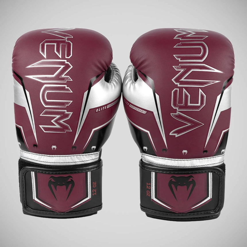 Burgundy/Silver Venum Elite Evo Boxing Gloves    at Bytomic Trade and Wholesale