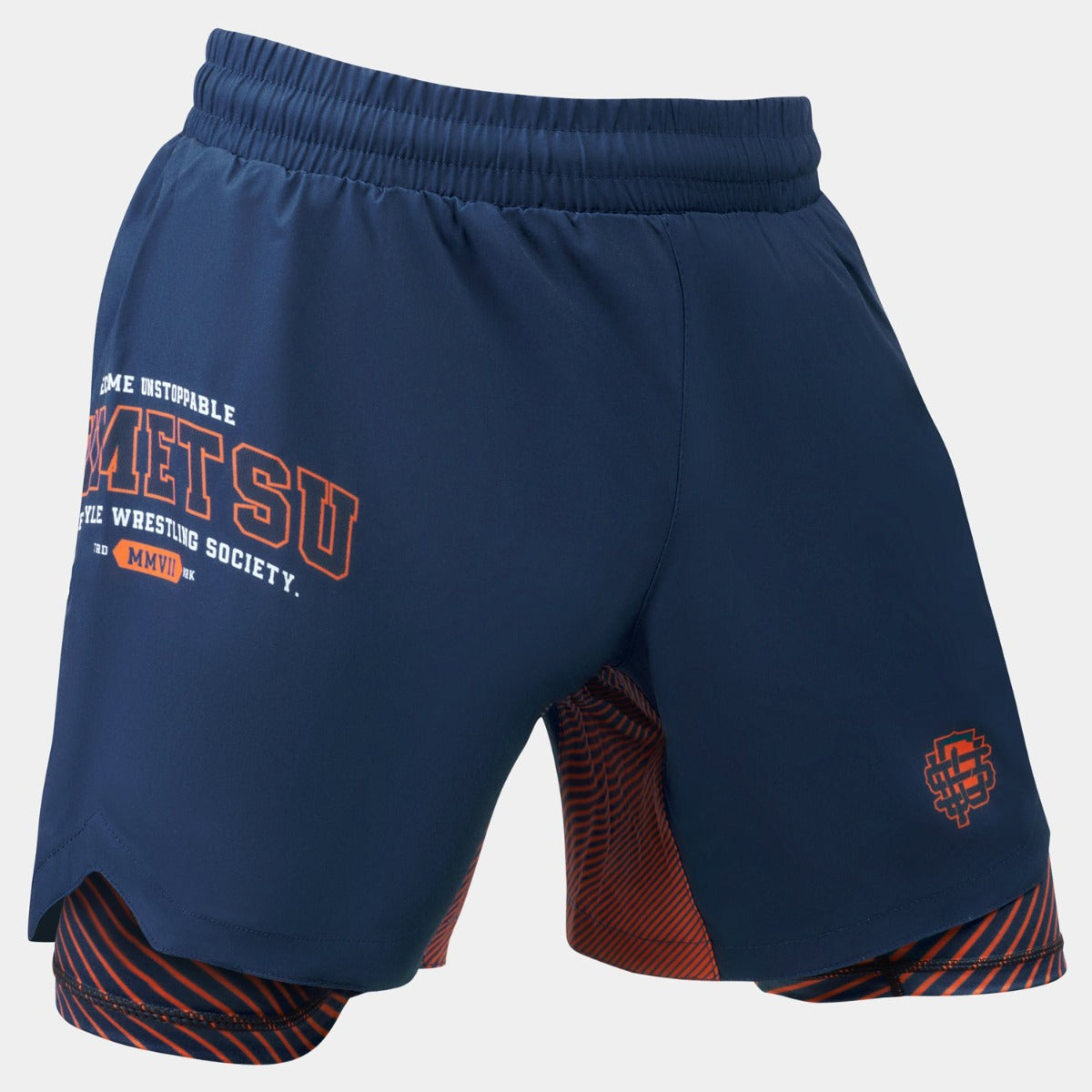 Navy Fumetsu Varsity Dual Layer Fight Shorts    at Bytomic Trade and Wholesale