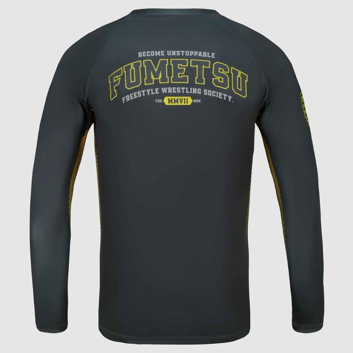 Grey Fumetsu Varsity Long Sleeve Rash Guard    at Bytomic Trade and Wholesale