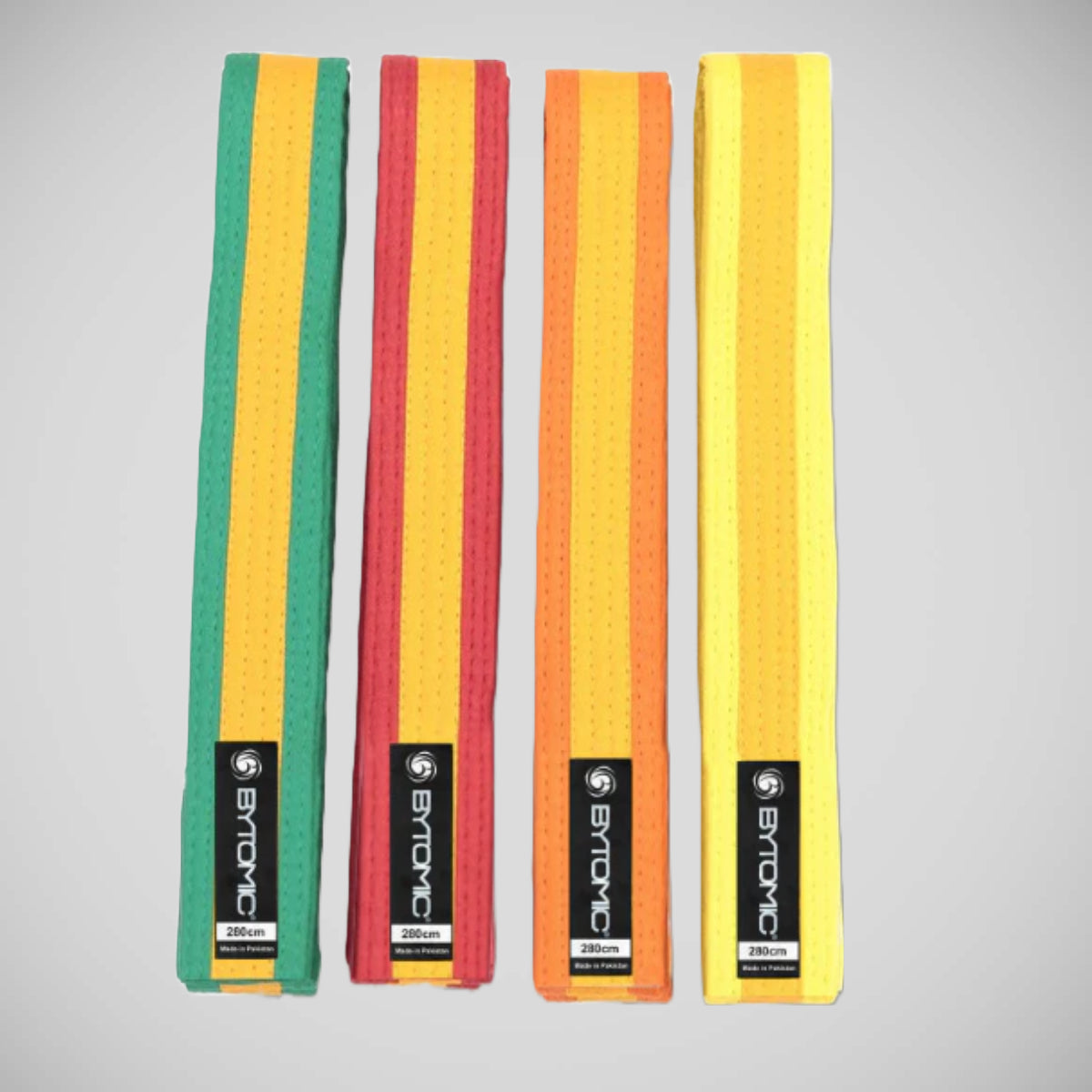 Green/Gold Stripe Bytomic 100% Cotton Martial Arts Belt at Bytomic Trade and Wholesale