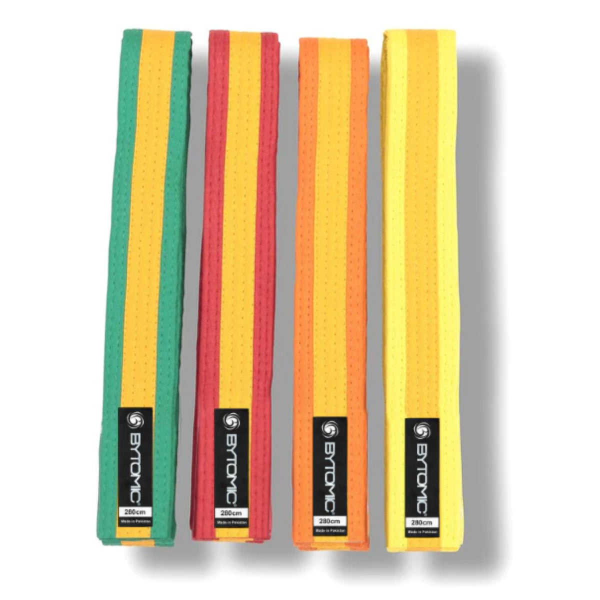 Green/Gold Stripe Bytomic 100% Cotton Martial Arts Belt at Bytomic Trade and Wholesale
