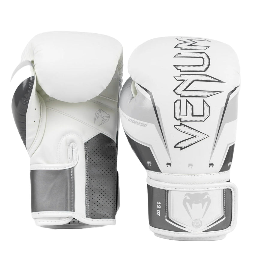 Grey/White Venum Elite Evo Boxing Gloves    at Bytomic Trade and Wholesale