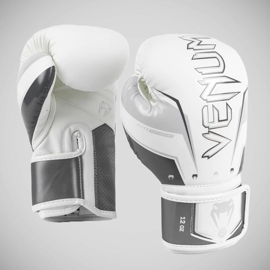 Grey/White Venum Elite Evo Boxing Gloves    at Bytomic Trade and Wholesale