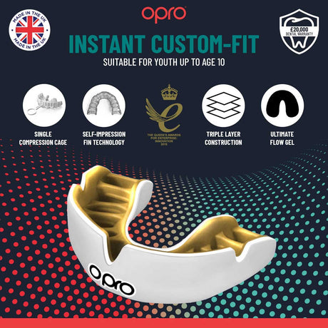 Sky Blue/White Opro Junior Instant Custom-Fit Single Colour Mouth Guard    at Bytomic Trade and Wholesale