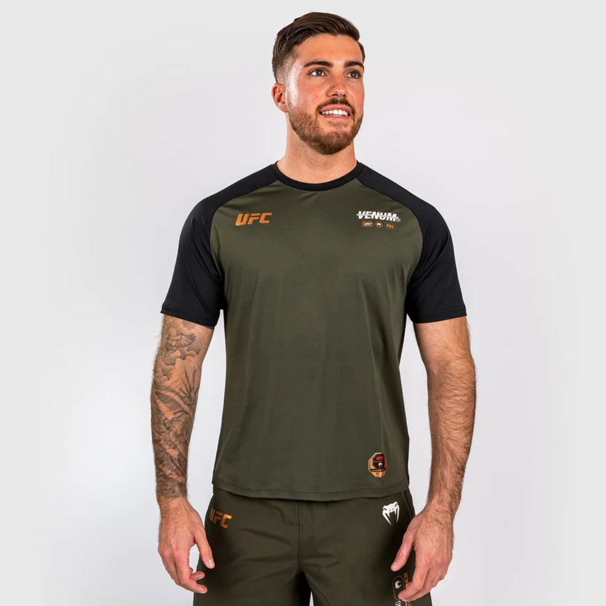 Khaki/Bronze Venum UFC Adrenaline Authentic Fight Week Dry Tech T-Shirt    at Bytomic Trade and Wholesale