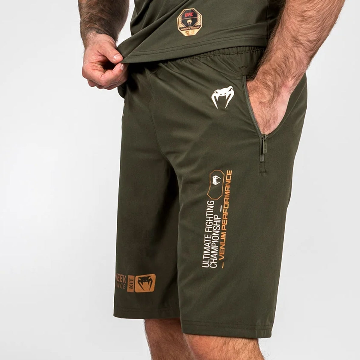 Khaki/Bronze Venum UFC Adrenaline Authentic Fight Week Performance Shorts    at Bytomic Trade and Wholesale