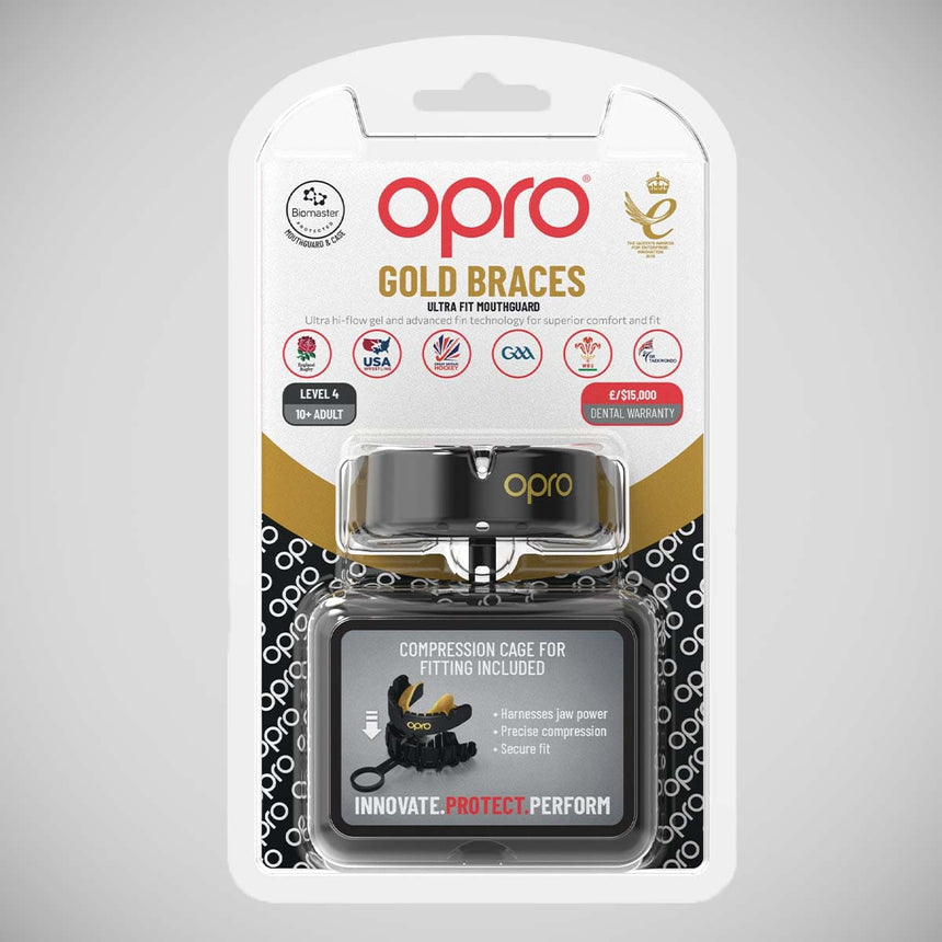 Opro Gold Braces Self-Fit Mouth Guard Black/Gold    at Bytomic Trade and Wholesale