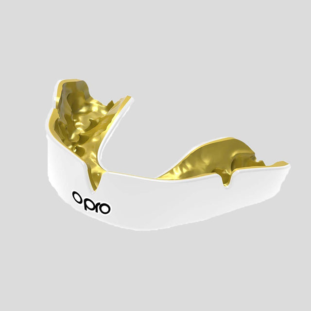 White/Gold Opro Instant Custom-Fit Single Colour Mouth Guard    at Bytomic Trade and Wholesale