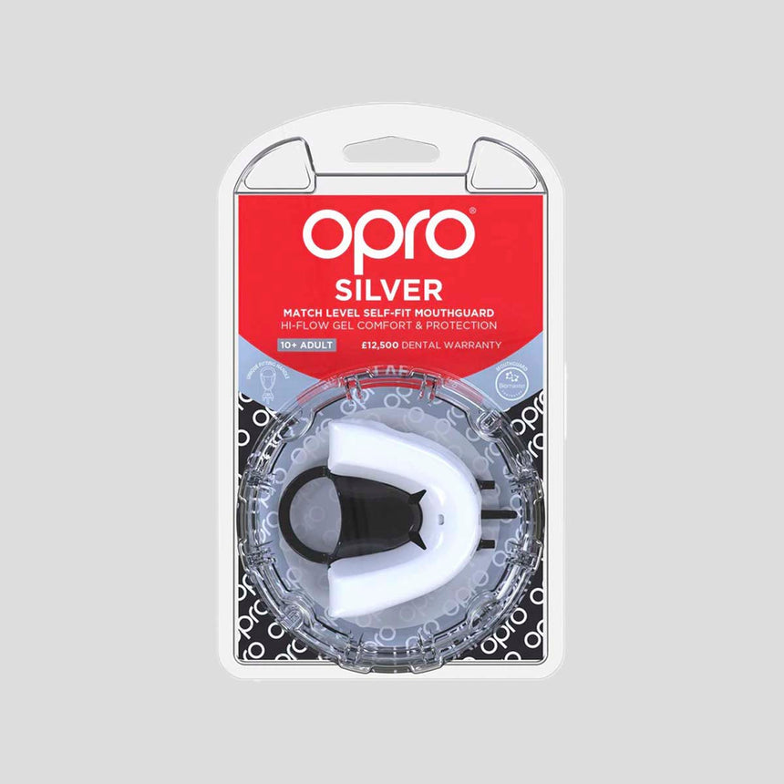 White/Black Opro Junior Silver Gen 4 Mouth Guard    at Bytomic Trade and Wholesale