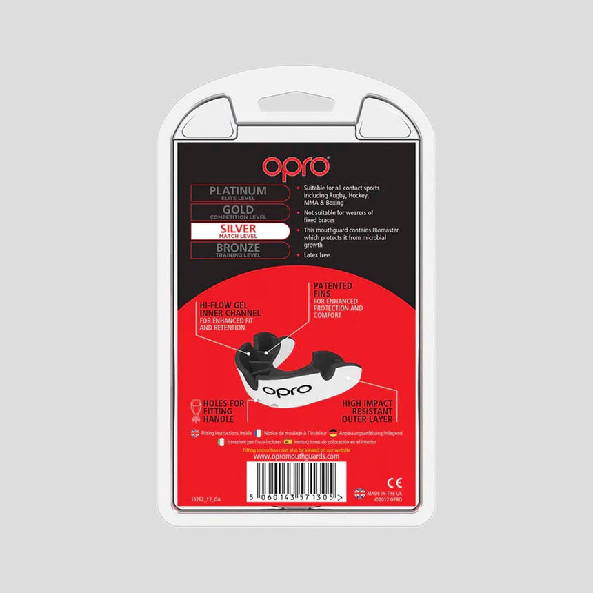 White/Black Opro Junior Silver Gen 4 Mouth Guard    at Bytomic Trade and Wholesale