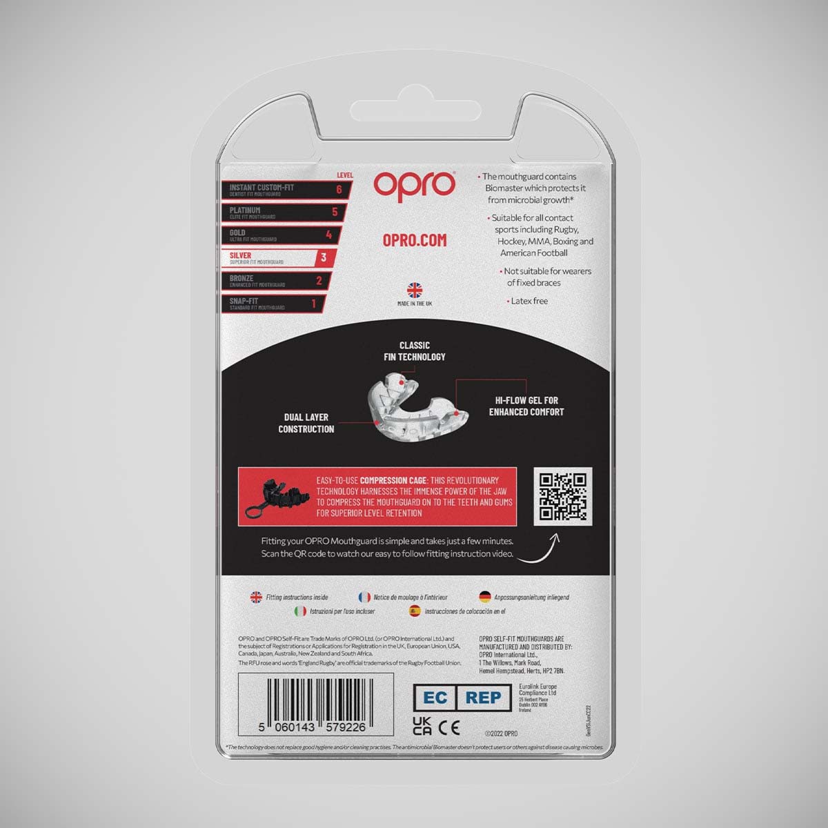 Opro Junior Silver Self-Fit Mouth Guard Clear    at Bytomic Trade and Wholesale