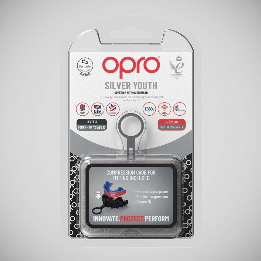 Red/Dark Blue Opro Junior Silver Self-Fit Mouth Guard    at Bytomic Trade and Wholesale