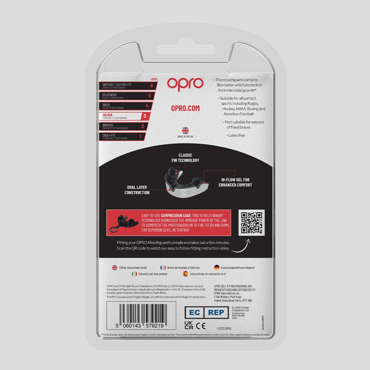 White/Black Opro Junior Silver Self-Fit Mouth Guard    at Bytomic Trade and Wholesale