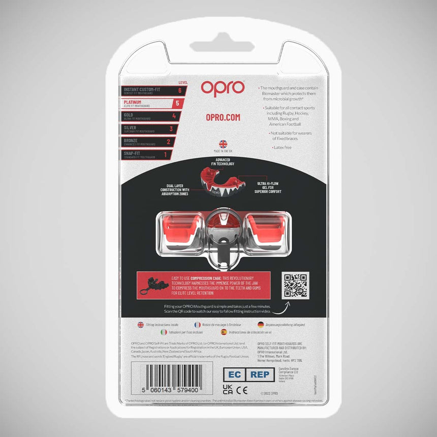 Black/White/Red Opro Platinum Fangz Self-Fit Mouth Guard    at Bytomic Trade and Wholesale