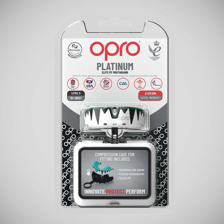 White/Black/Mint Opro Platinum Fangz Self-Fit Mouth Guard    at Bytomic Trade and Wholesale