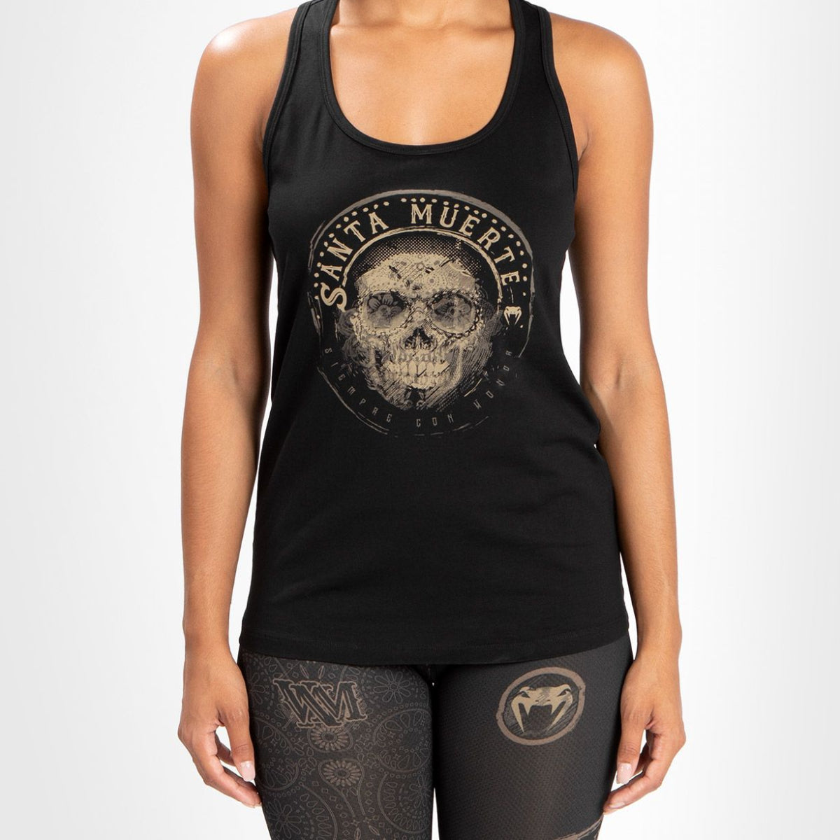 Black/Brown Venum Womens Santa Muerte Dark Side Tank Top    at Bytomic Trade and Wholesale