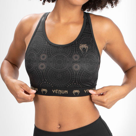 Black/Brown Venum Women Santa Muerte Dark Side Sports Bra    at Bytomic Trade and Wholesale