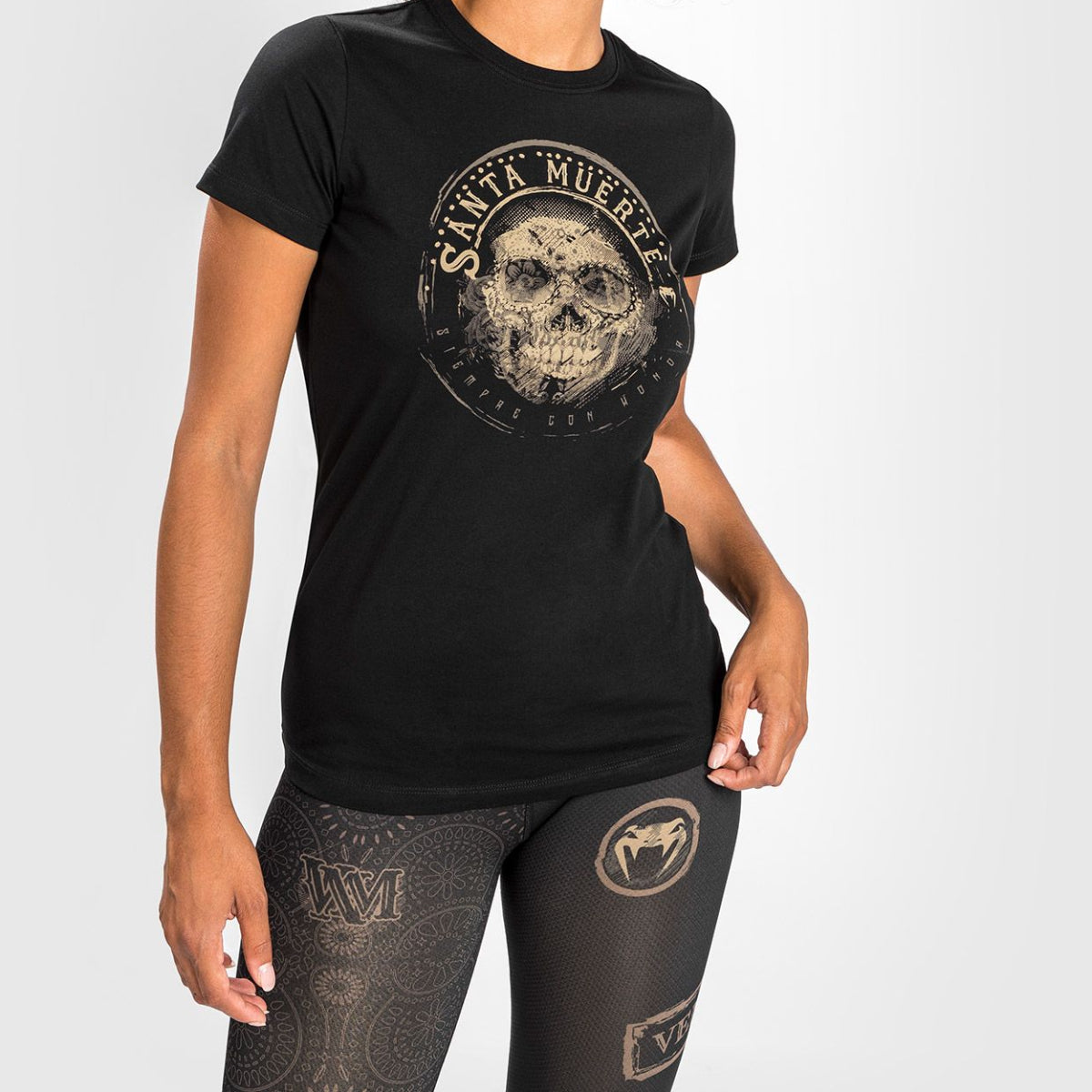 Black/Brown Venum Womens Santa Muerte Dark Side T-Shirt    at Bytomic Trade and Wholesale