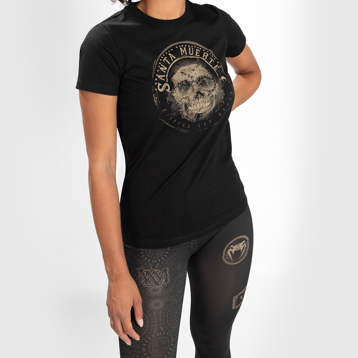 Black/Brown Venum Womens Santa Muerte Dark Side T-Shirt    at Bytomic Trade and Wholesale