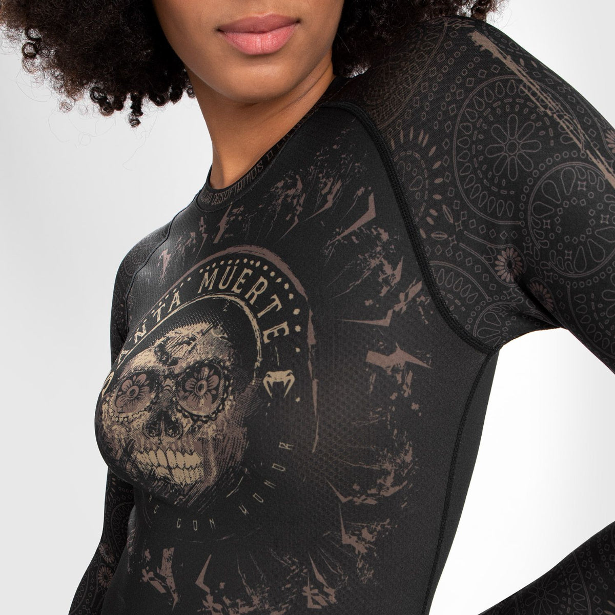 Black/Brown Venum Women Santa Muerte Dark Side Long Sleeve Rash Guard    at Bytomic Trade and Wholesale