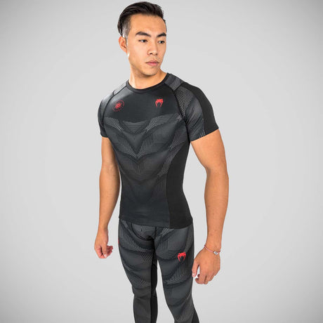 Black/Red Venum Phantom Short Sleeve Rash Guard    at Bytomic Trade and Wholesale