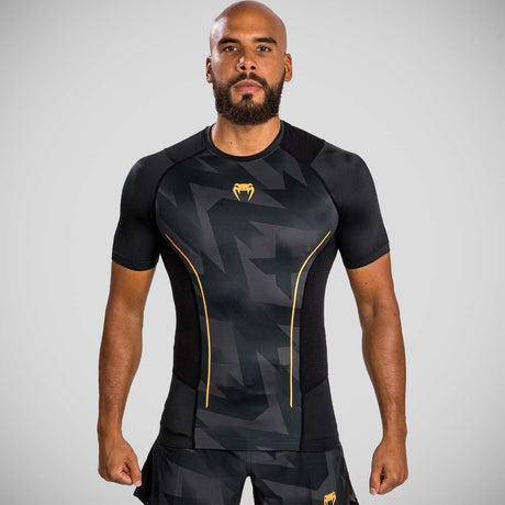 Black/Gold Venum Razor Short Sleeve Rash Guard    at Bytomic Trade and Wholesale