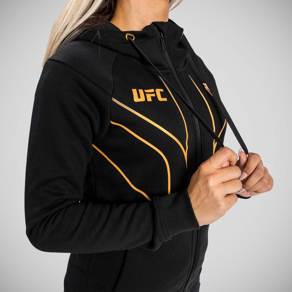 Black/Gold Venum UFC Fight Night 2.0 Replica Women's Full Zip Hoodie    at Bytomic Trade and Wholesale