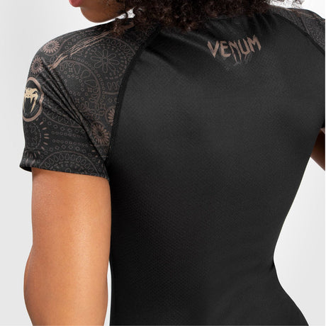 Black/Brown Venum Womens Santa Muerte Dark Side Short Sleeve Rash Guard    at Bytomic Trade and Wholesale