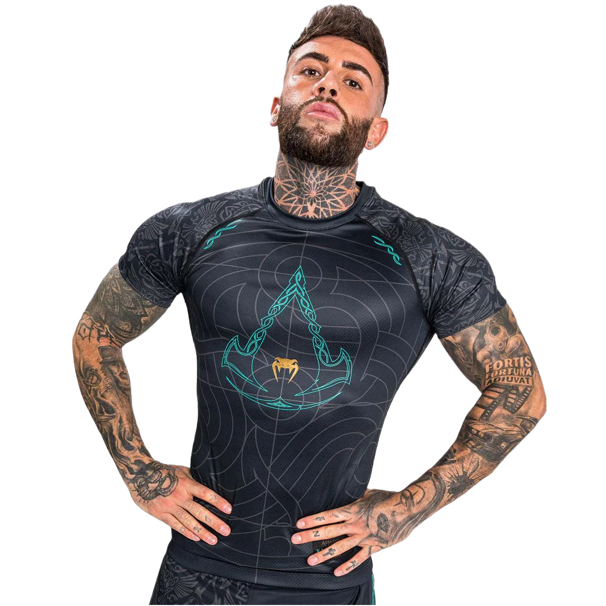 Black Venum Assassin's Creed Reloaded Short Sleeve Rash Guard    at Bytomic Trade and Wholesale