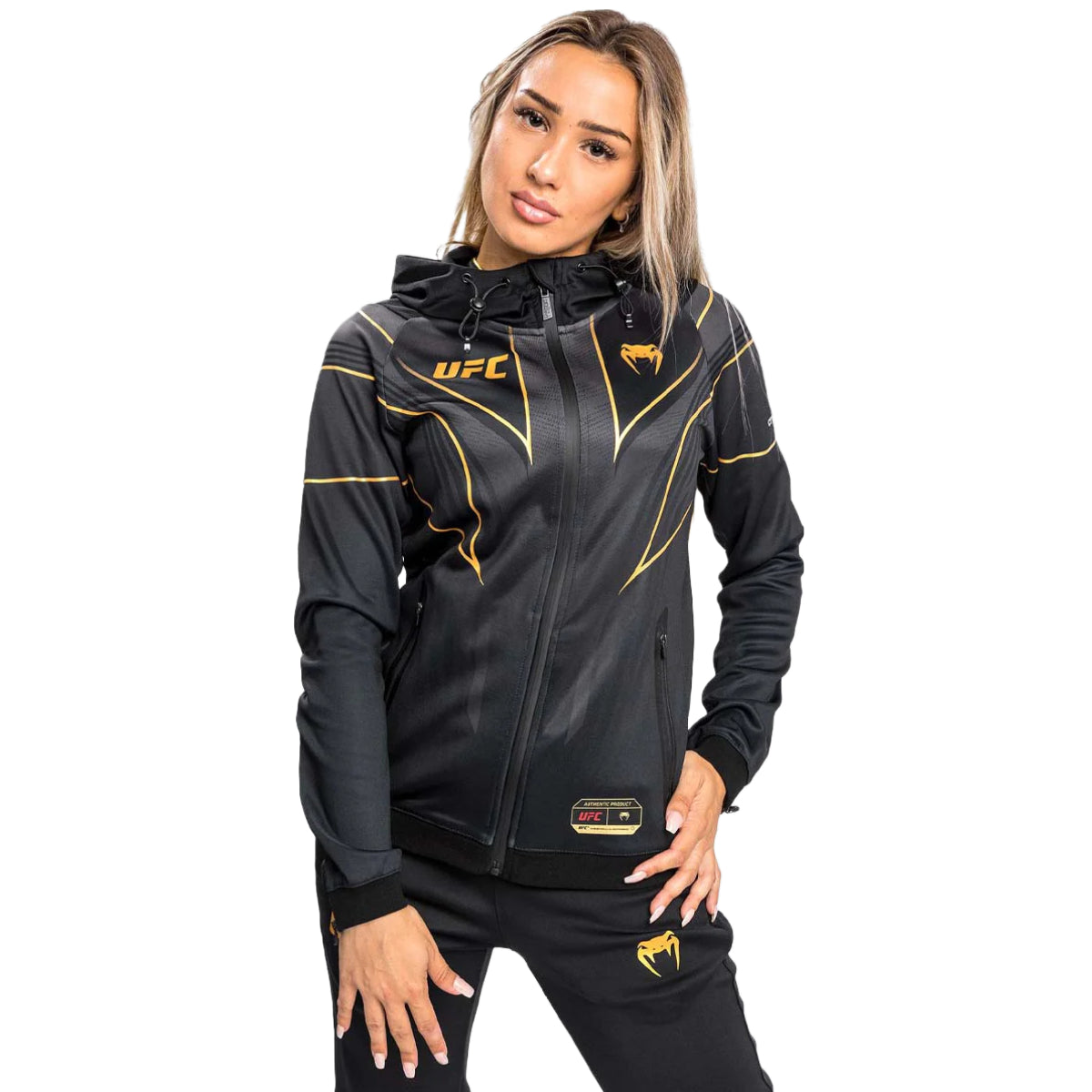 Black/Gold Venum UFC Authentic Fight Night 2.0 Women's Walkout Hoodie    at Bytomic Trade and Wholesale