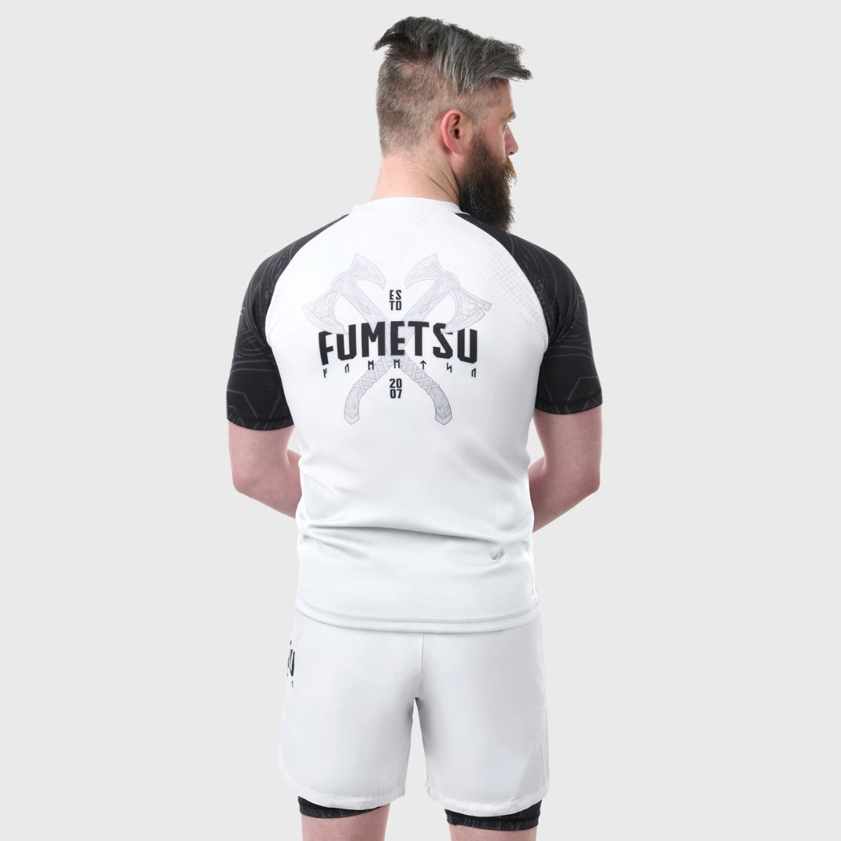 White/Black Fumetsu Berserker Short Sleeve Rash Guard    at Bytomic Trade and Wholesale