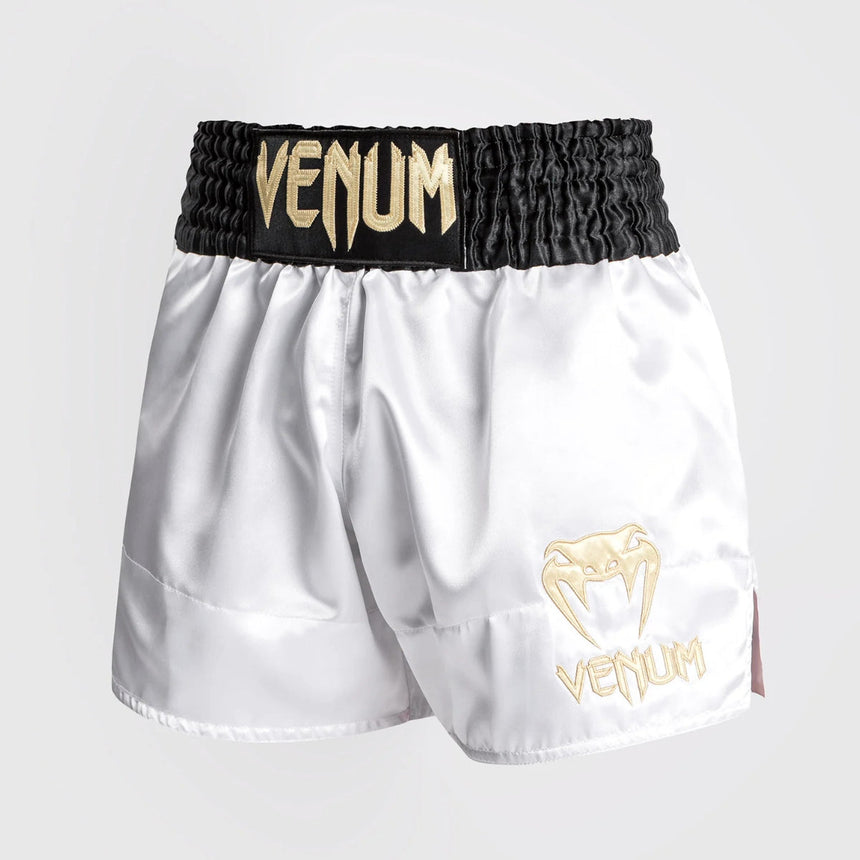 Venum Classic Muay Thai Shorts White/Black/Gold    at Bytomic Trade and Wholesale